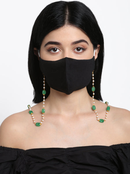 Stone And Gold-Polished Mask Chain - Ruby Raang