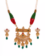 Gold-Polished Alloy Pearl And Beads Mala Pendant Set - The Pari