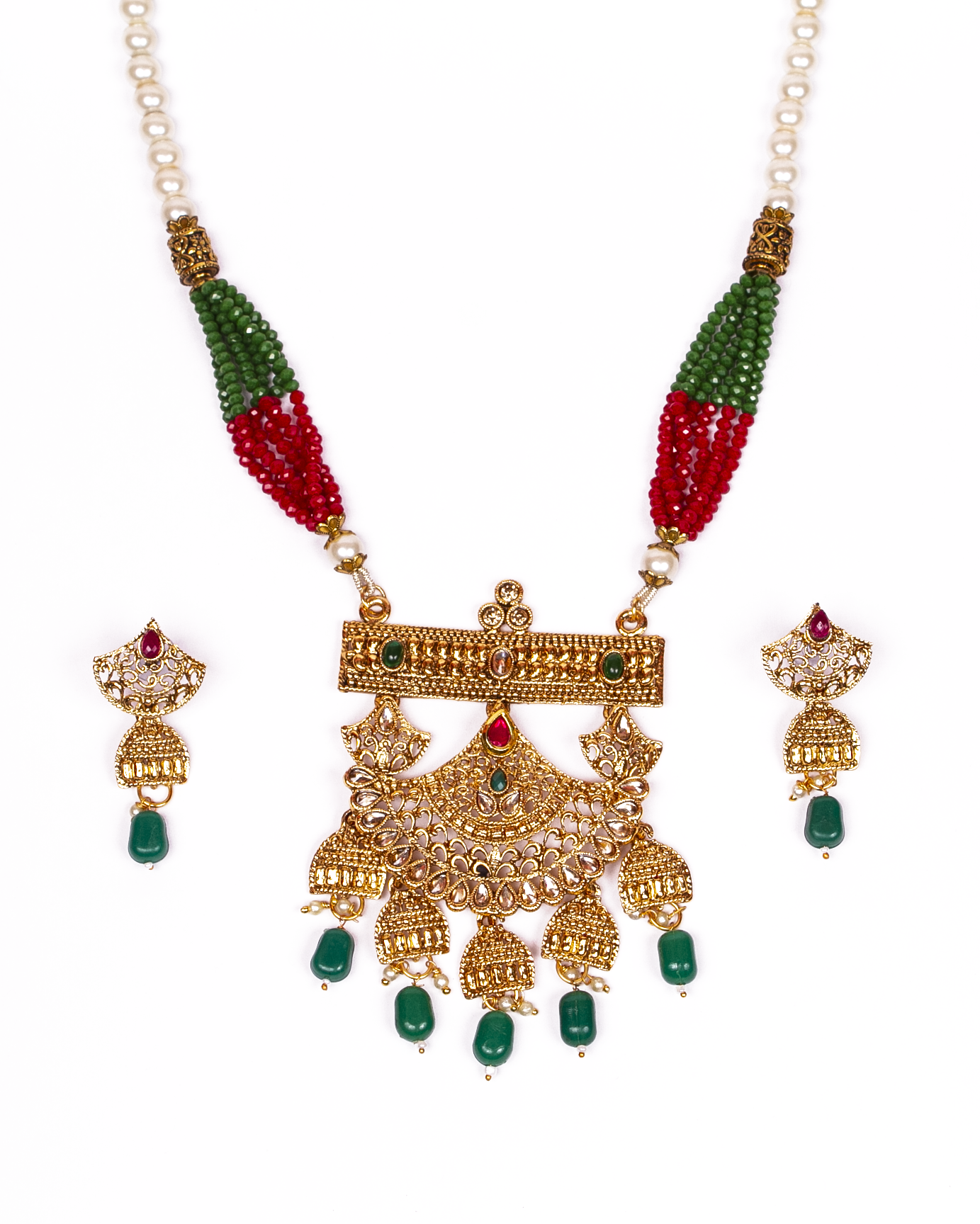 Gold-Polished Alloy Pearl And Beads Mala Pendant Set - The Pari