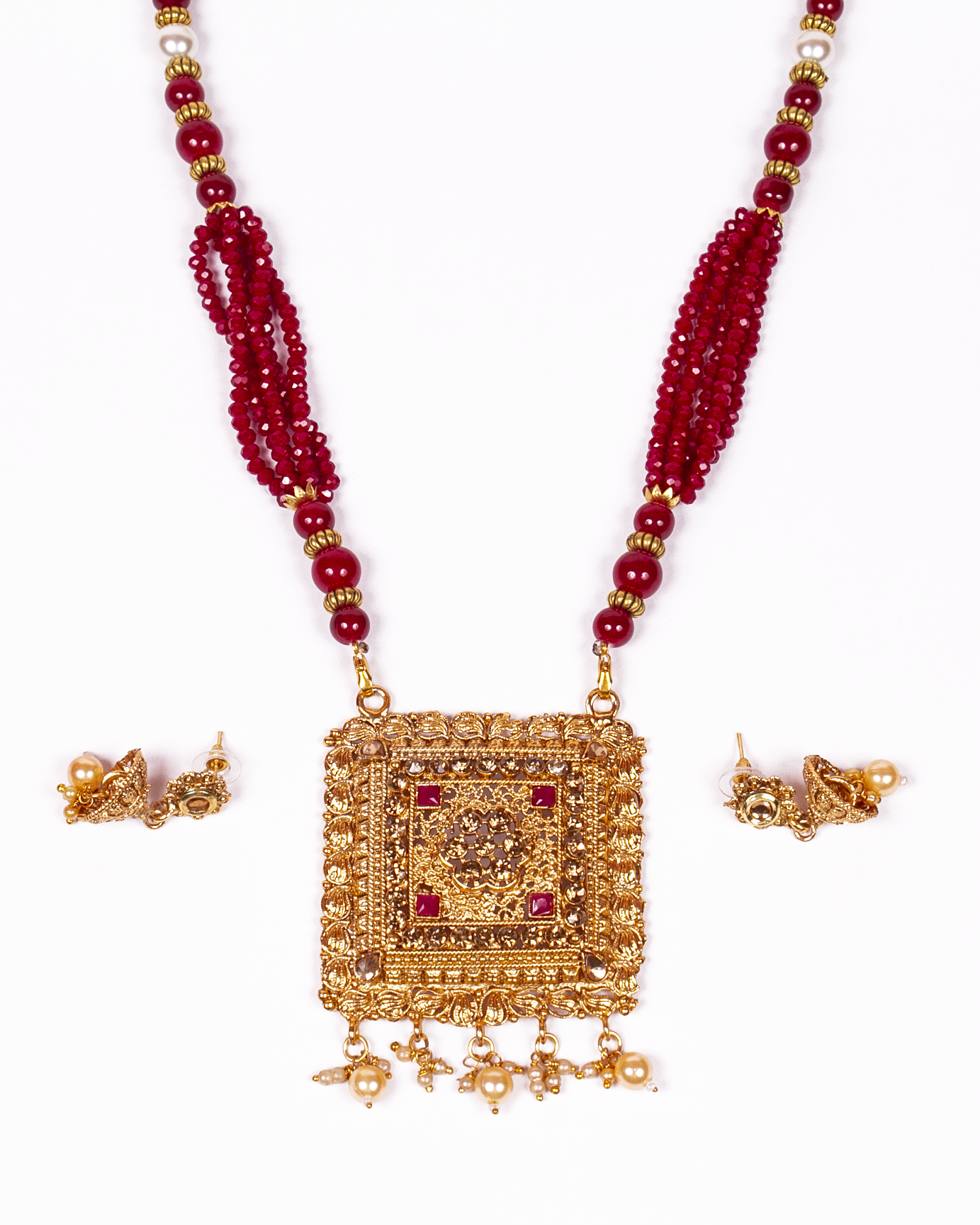 Gold-Polished Alloy Pearl And Beads Mala Pendant Set - The Pari