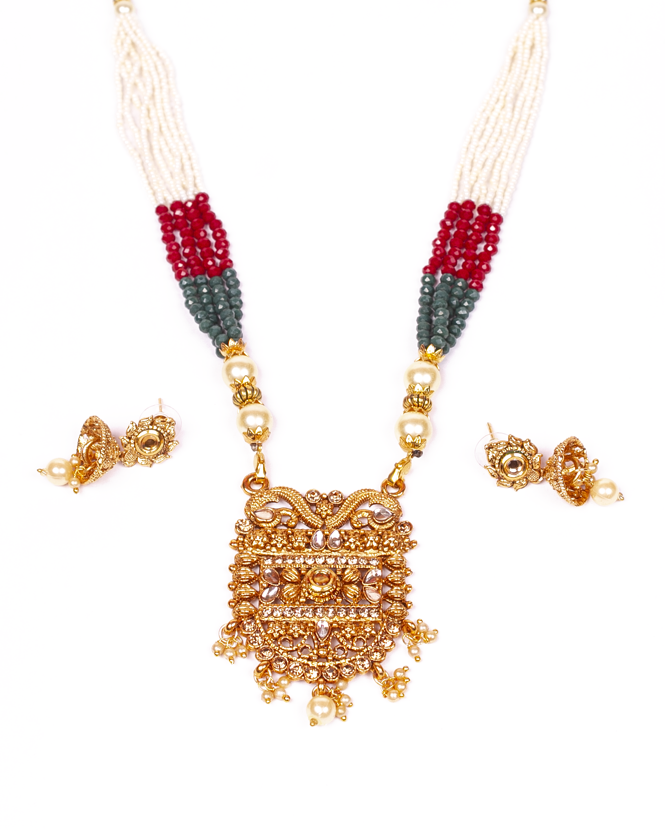 Gold-Polished Alloy Pearl And Beads Mala Pendant Set - The Pari
