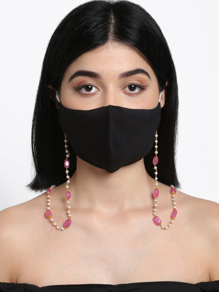 Stone And Gold-Polished Mask Chain - Ruby Raang