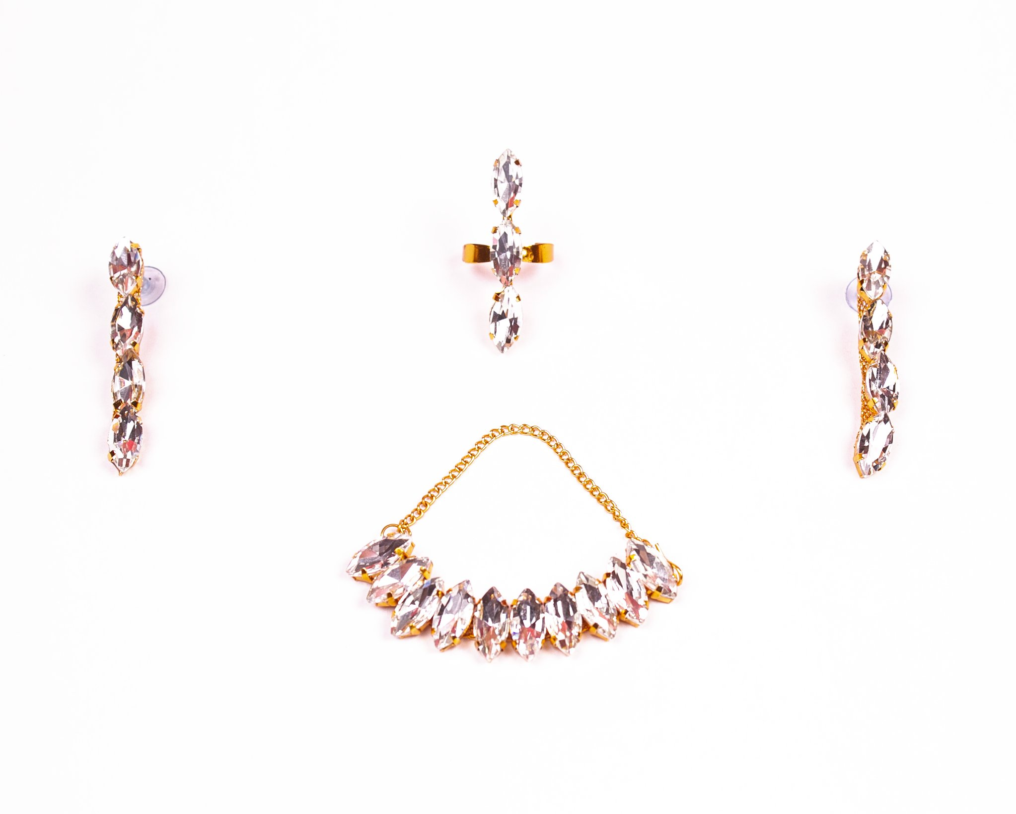 Gold-Polished Alloy Rhinestones Studded Single Line Necklace Set - The Pari