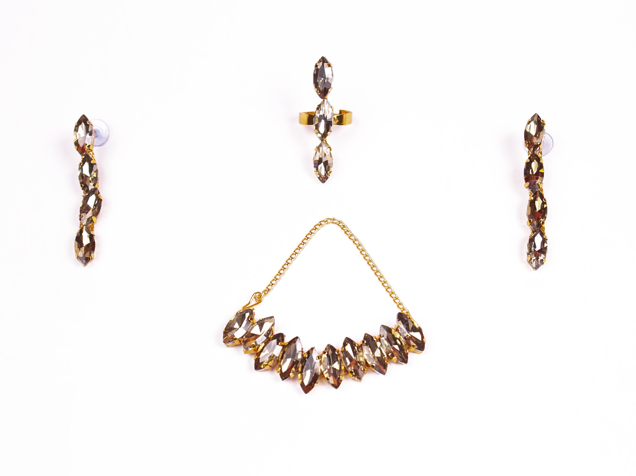 Gold-Polished Alloy Rhinestones Studded Single Line Necklace Set - The Pari