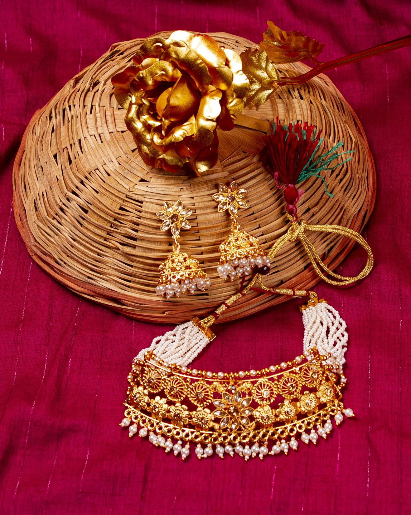 Gold-Polished Alloy Designer Pearl And Alloy Choker Necklace - The Pari
