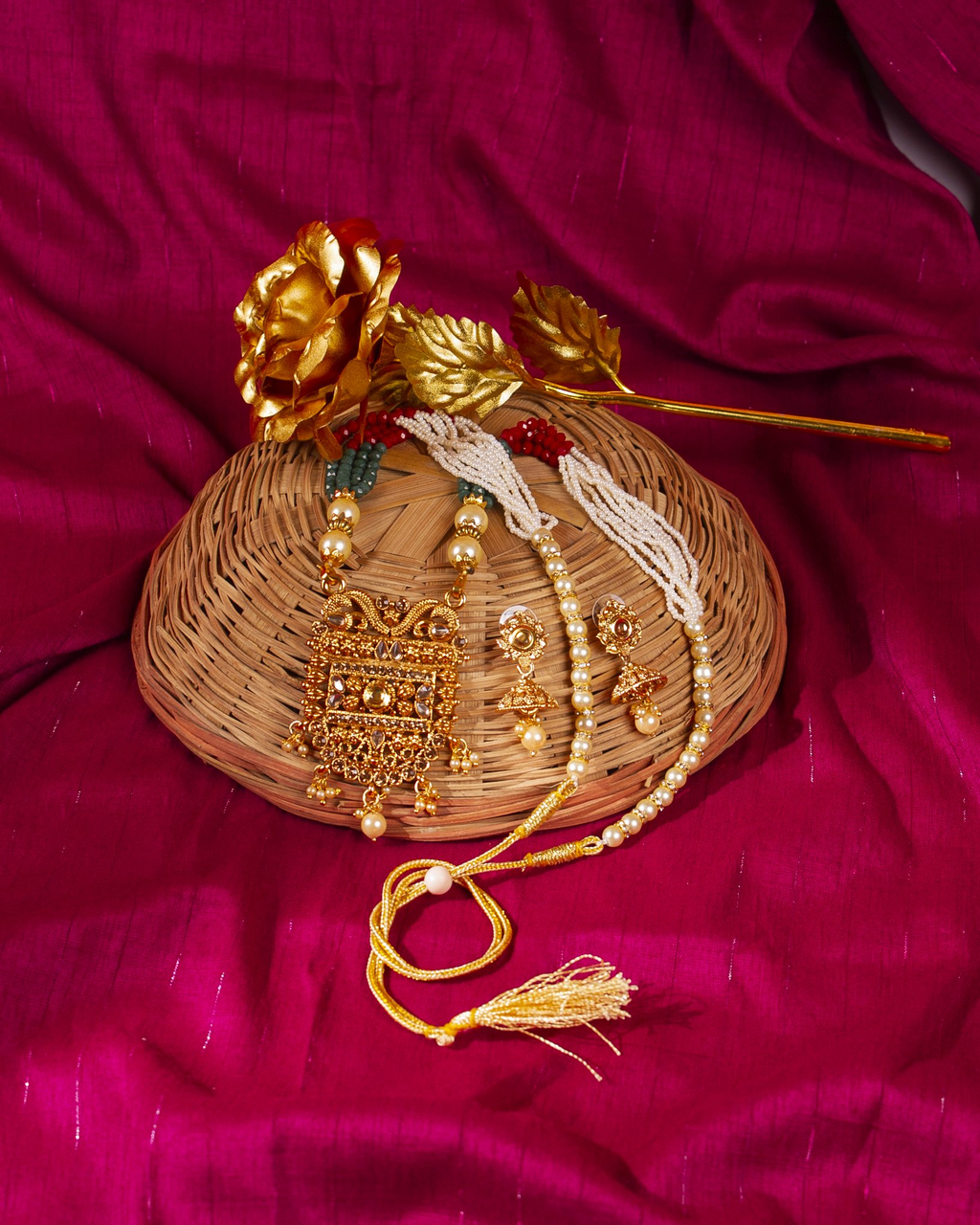 Gold-Polished Alloy Pearl And Beads Mala Pendant Set - The Pari