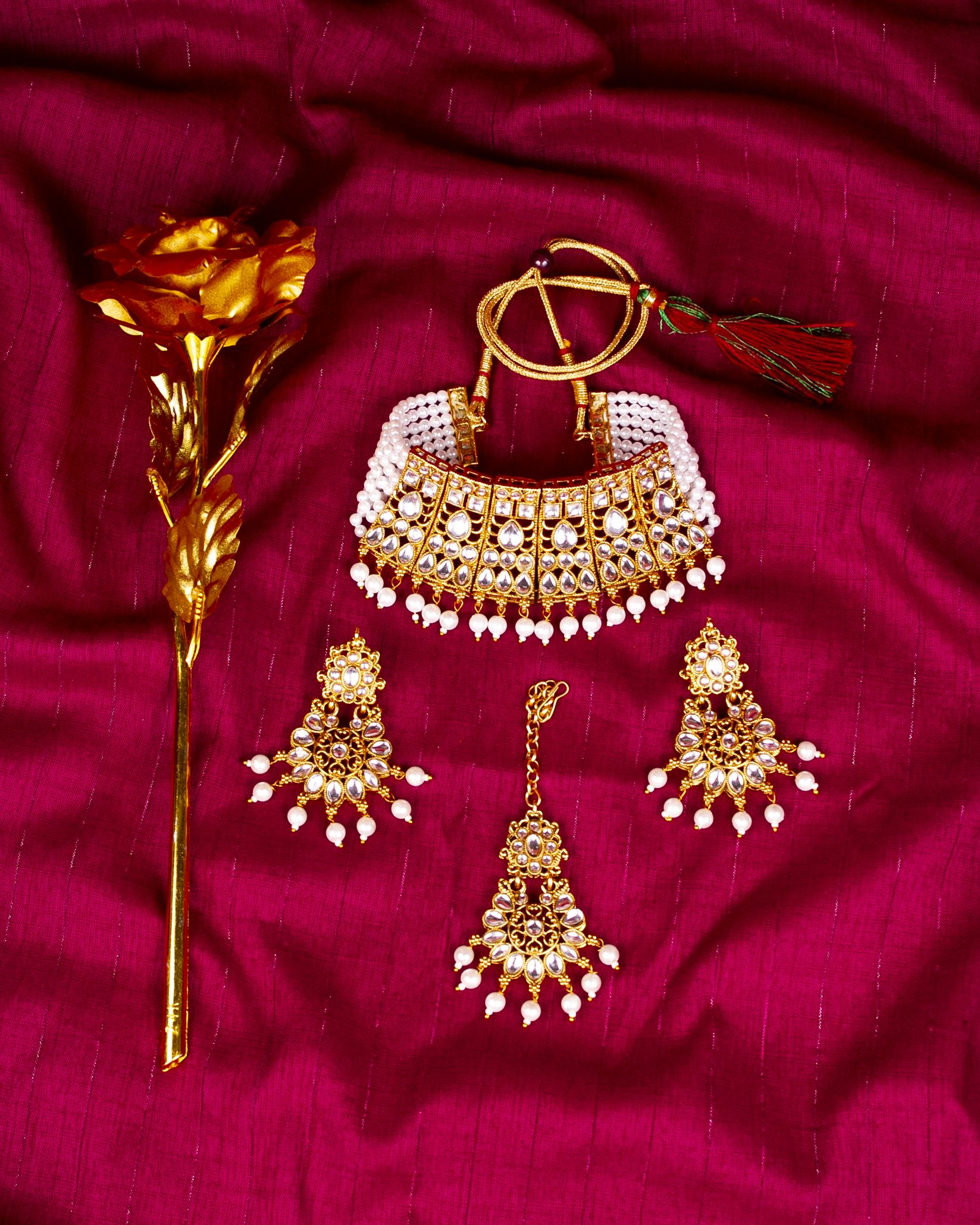 Gold-Polished Alloy Designer Pearl And Alloy Choker Necklace - The Pari