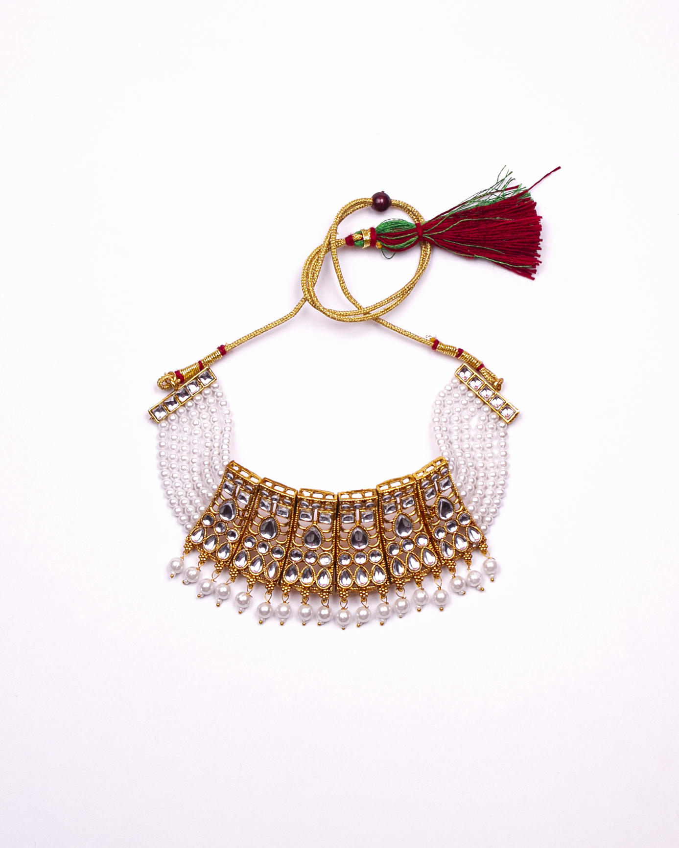 Gold-Polished Alloy Designer Pearl And Alloy Choker Necklace - The Pari