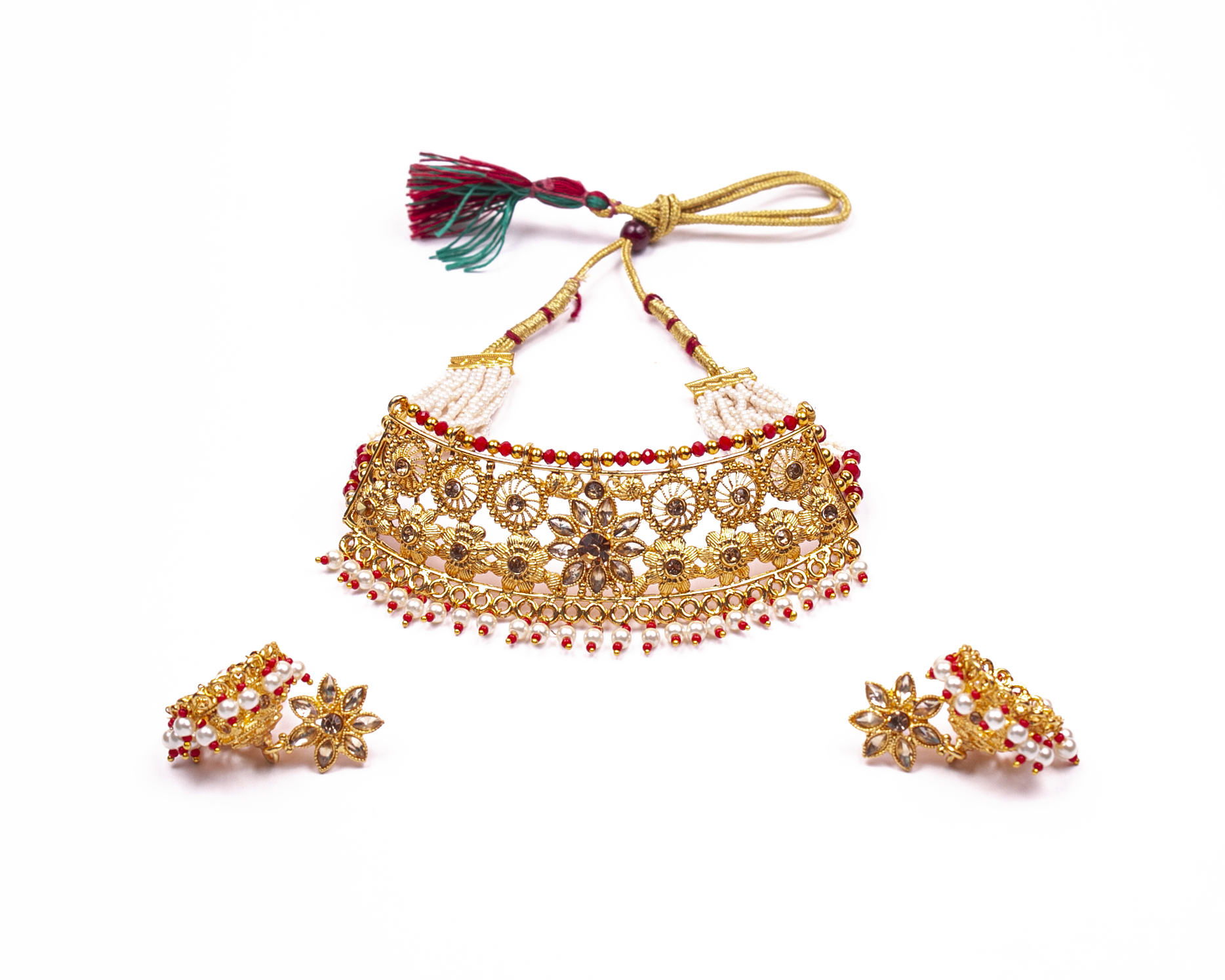 Gold-Polished Alloy Designer Pearl And Alloy Choker Necklace - The Pari
