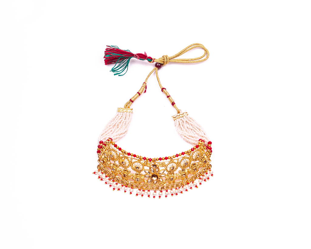 Gold-Polished Alloy Designer Pearl And Alloy Choker Necklace - The Pari