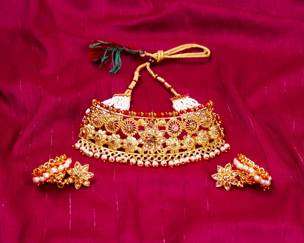 Gold-Polished Alloy Designer Pearl And Alloy Choker Necklace - The Pari
