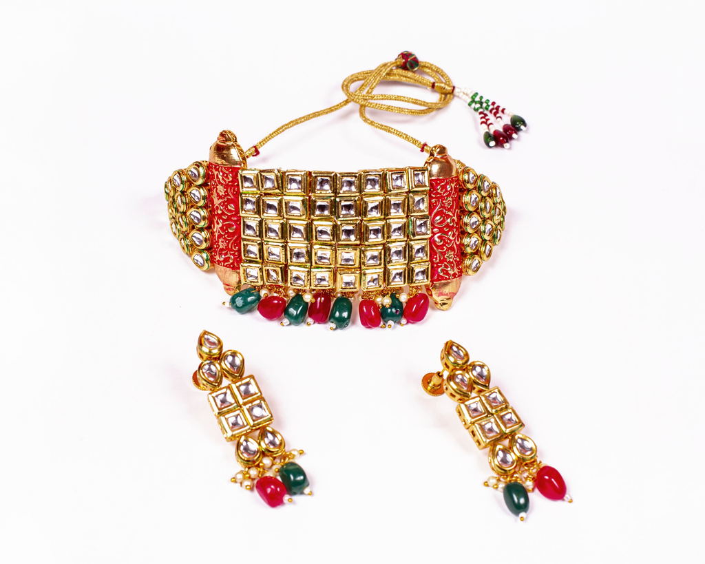 Gold-Polished Alloy Kundan Designer Choker Necklace Set - The Pari