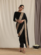 trueBrowns Black Velvet Embroidered Lace Blouse