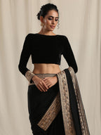 trueBrowns Black Velvet Embroidered Lace Blouse