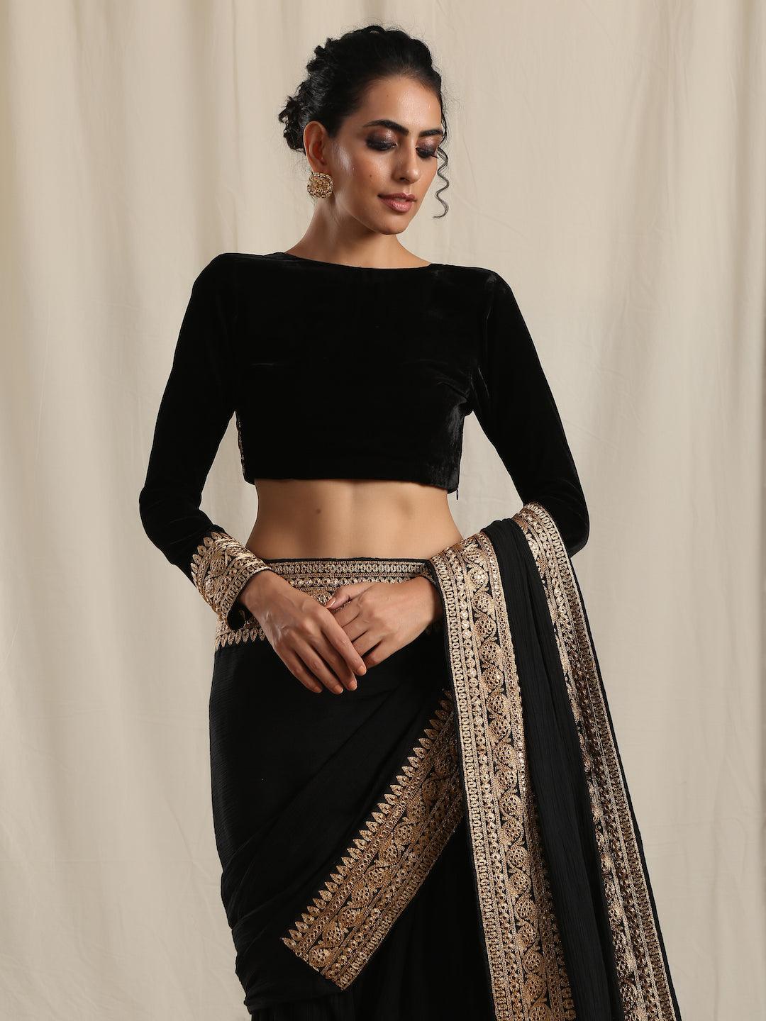 trueBrowns Black Velvet Embroidered Lace Blouse