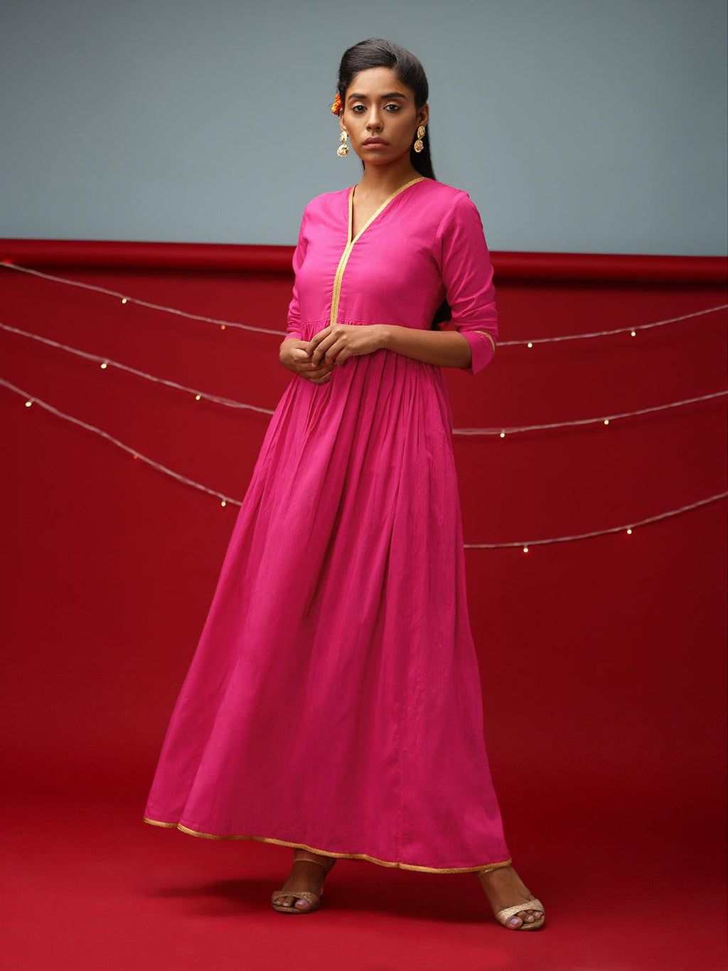 trueBrowns Pink Gold Lace Dress - Distacart