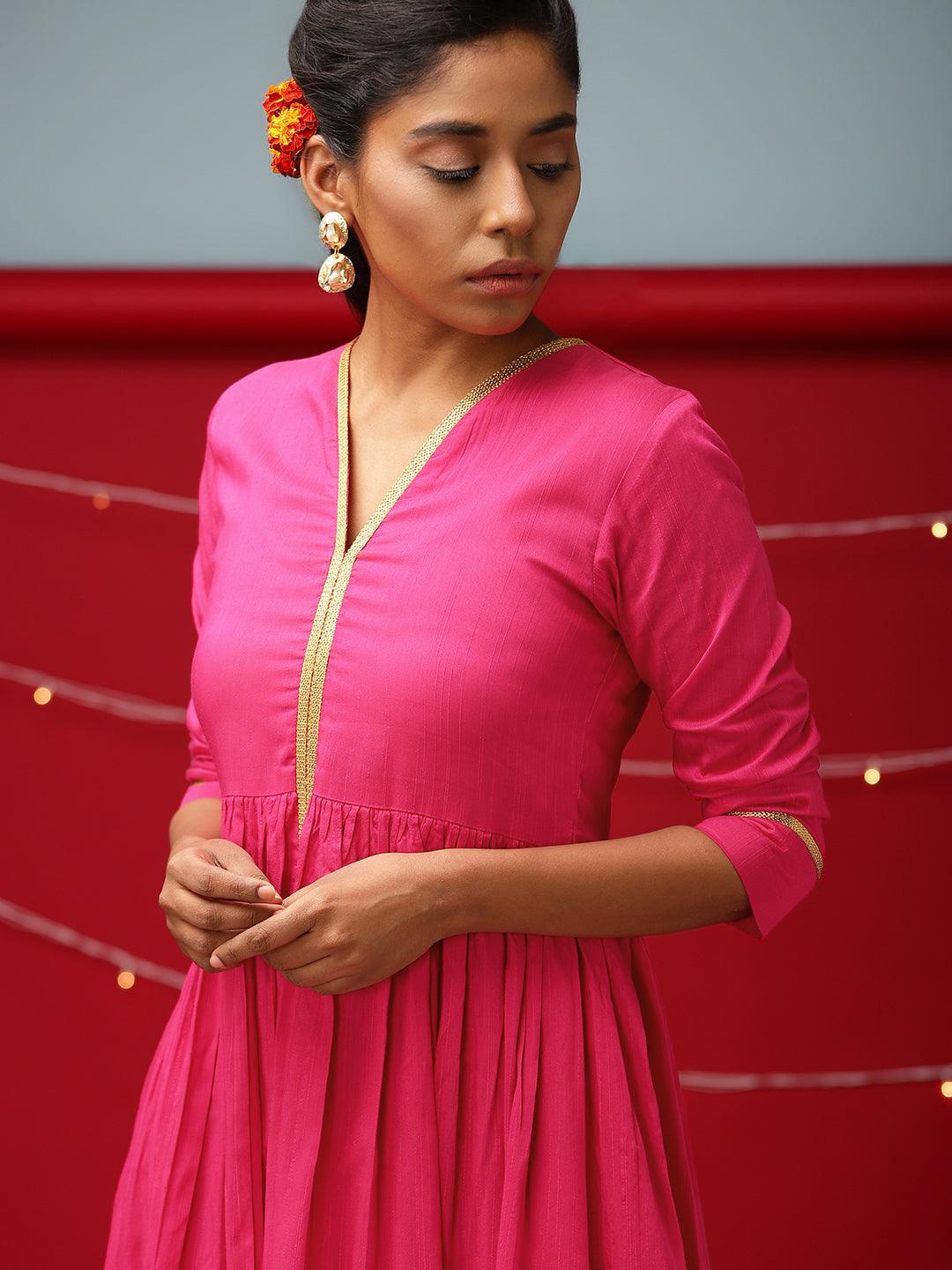 trueBrowns Pink Gold Lace Dress - Distacart