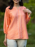 Gharana India Chanderi Chikankari Blush Orange Top - Distacart