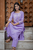 Gharana India Mul Cotton Lilac Chikankari Kurta Set - 2Pc - Distacart
