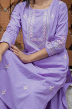 Gharana India Mul Cotton Lilac Chikankari Kurta Set - 2Pc - Distacart