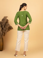 Gharana India Luxury Rayon Green Chikankari Top - Distacart