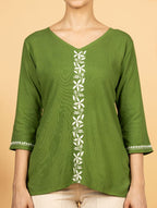 Gharana India Luxury Rayon Green Chikankari Top - Distacart