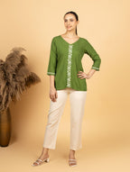 Gharana India Luxury Rayon Green Chikankari Top - Distacart