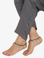Women's Green Gold-Plated Anklets Set Of 2 - Ruby Raang - Distacart