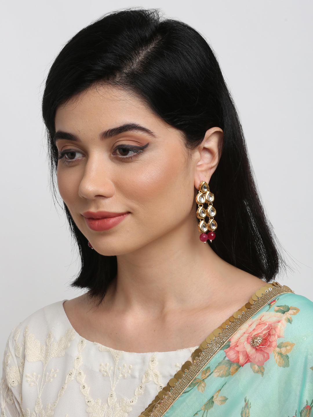 Stone Kundan Earrings - Ruby Raang - Distacart