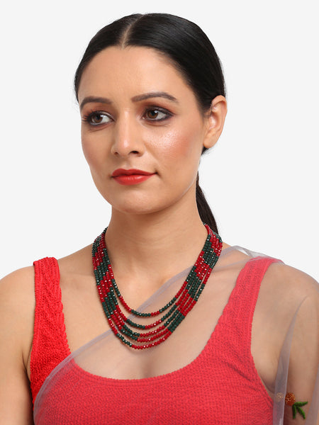 Red Black Multi Layered Onyx Neckpiece With Kundan Studs - Ruby Raang