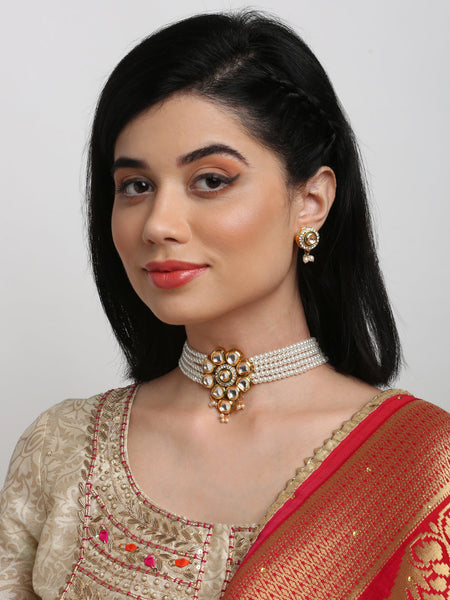 Kundan Choker With Pearls, Earrings - Ruby Raang