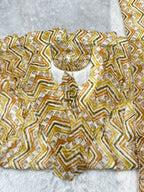 Lorenvalley Fashion Yellow Pure Faux Georgette Zigzag Print Fully Flair Anarkali Pant With Dupatta - Yellow