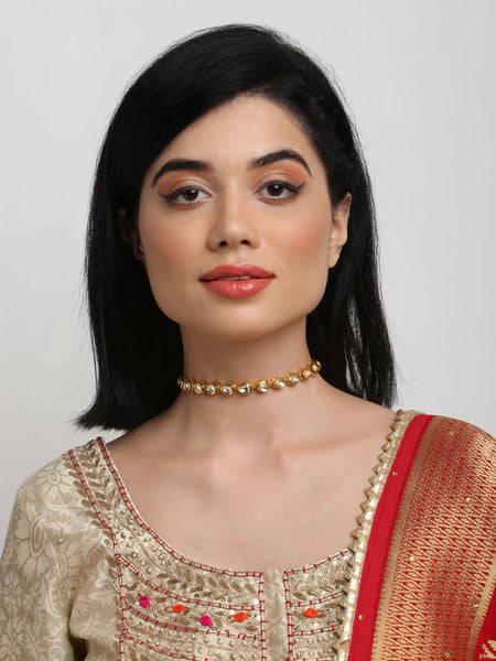 Gold-Polished Kundan Choker - Ruby Raang