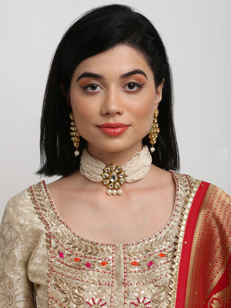 Kundan Choker With Earrings - Ruby Raang