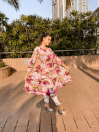Jompers Women Off White & Purple Floral Printed Floral Anarkali Kurta - Distacart
