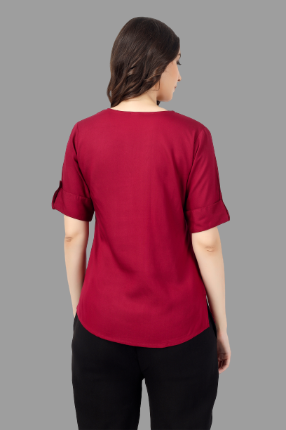 House of RP Women Maroon Rayon Solid Casual Tunic