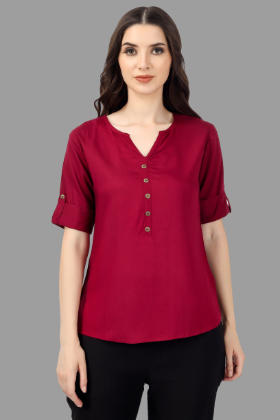 House of RP Women Maroon Rayon Solid Casual Tunic