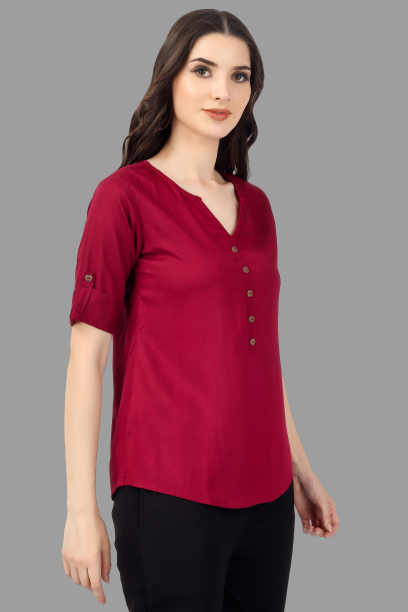 House of RP Women Maroon Rayon Solid Casual Tunic