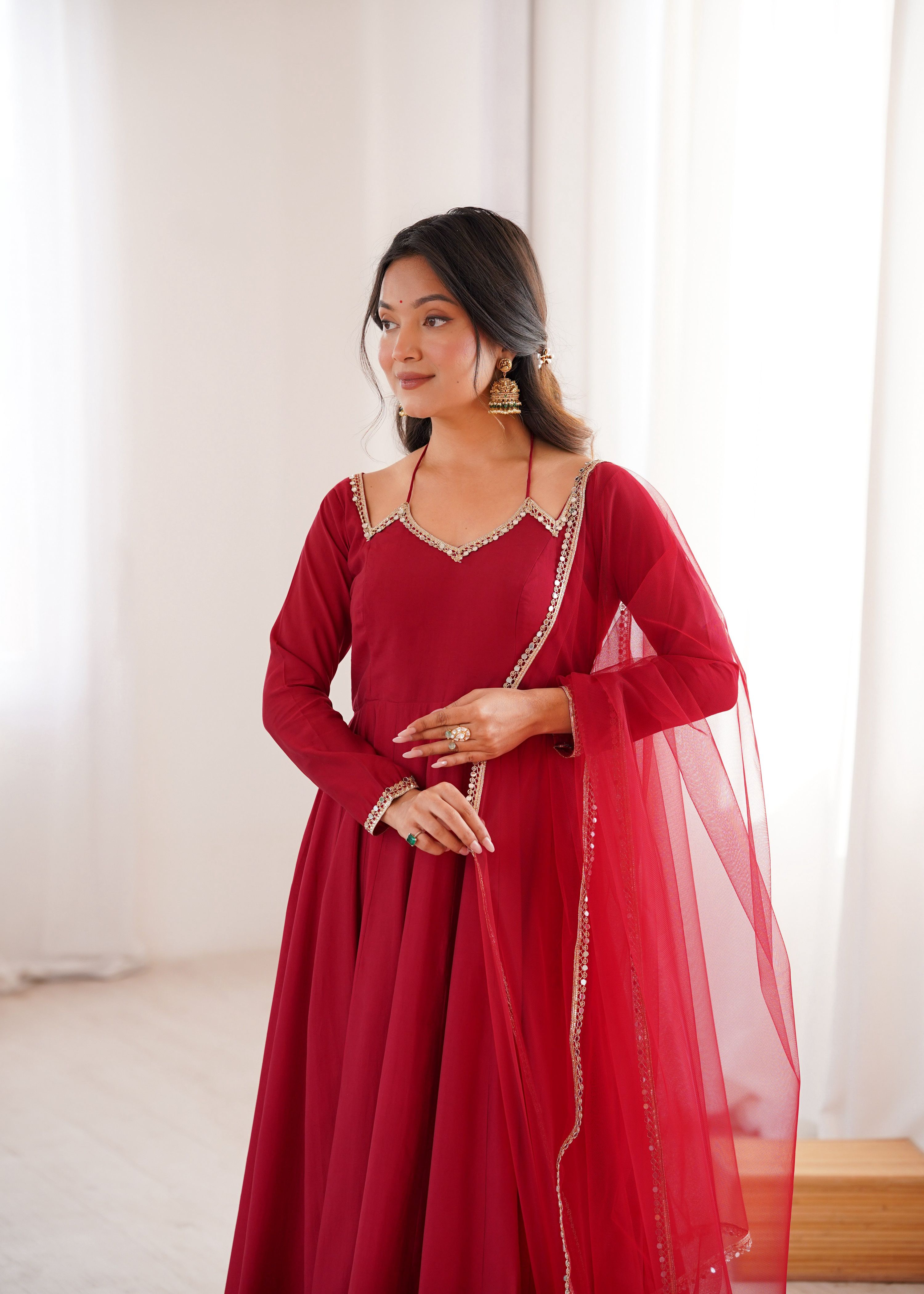 Evanik Women Red Ethnic Anarkali Kurta Set For Festive & Wedding Wear - Distacart
