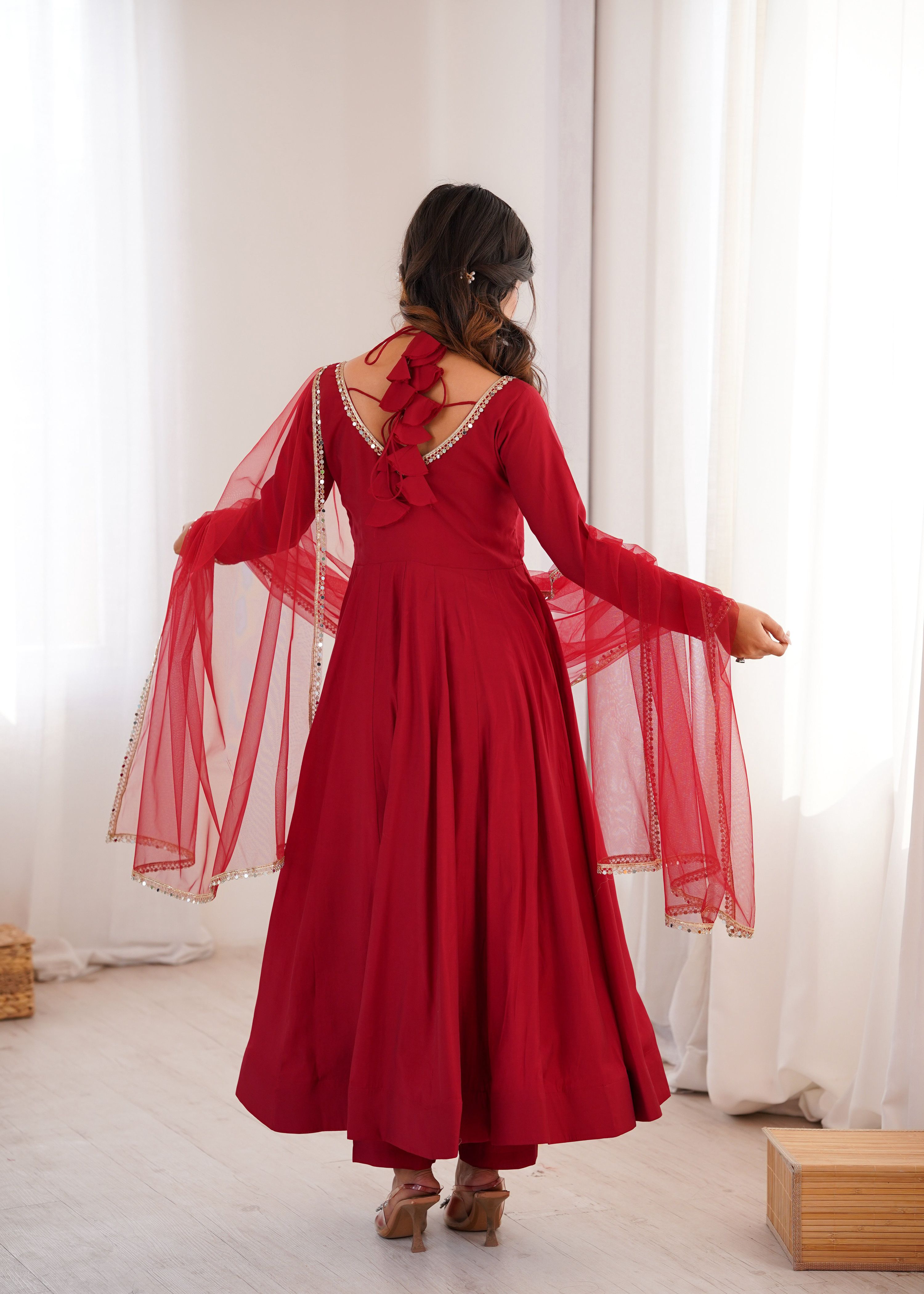 Evanik Women Red Ethnic Anarkali Kurta Set For Festive & Wedding Wear - Distacart