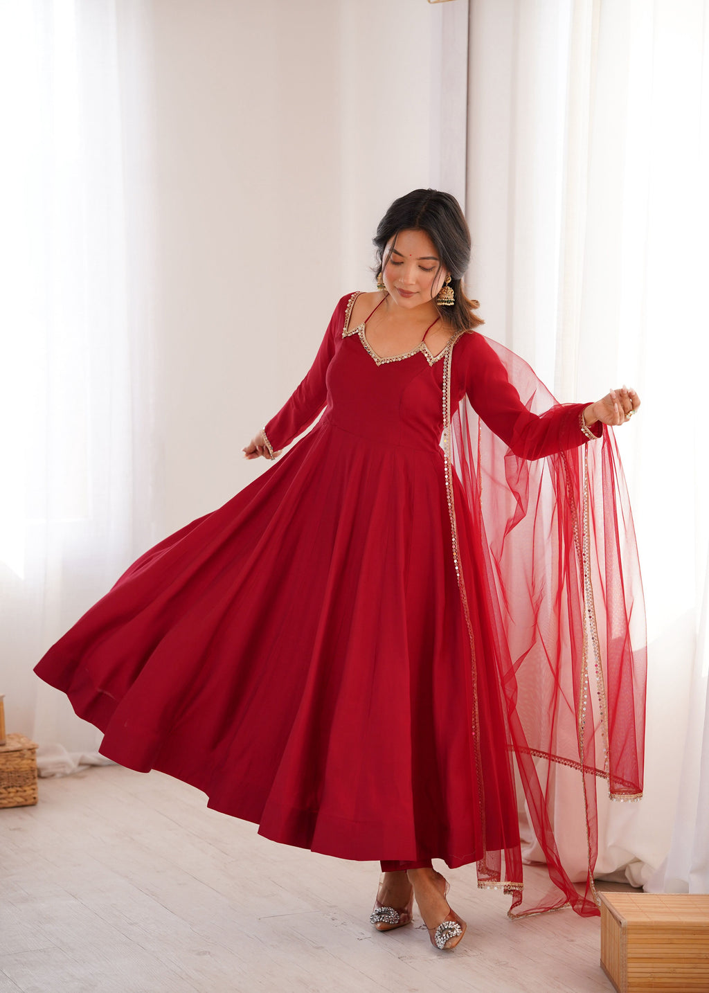 Evanik Women Red Ethnic Anarkali Kurta Set For Festive & Wedding Wear - Distacart