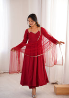 Evanik Women Red Ethnic Anarkali Kurta Set For Festive & Wedding Wear - Distacart