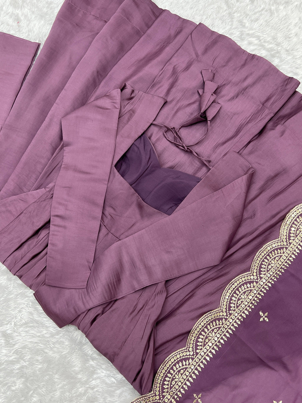 Lorenvalley Fashion Mauve Pure Roman Silk Chanderi Fabric Fully Flared Anarkali Pant With Dupatta Set - Mauve