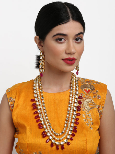 Kundan Neckpiece With Earrings - Ruby Raang