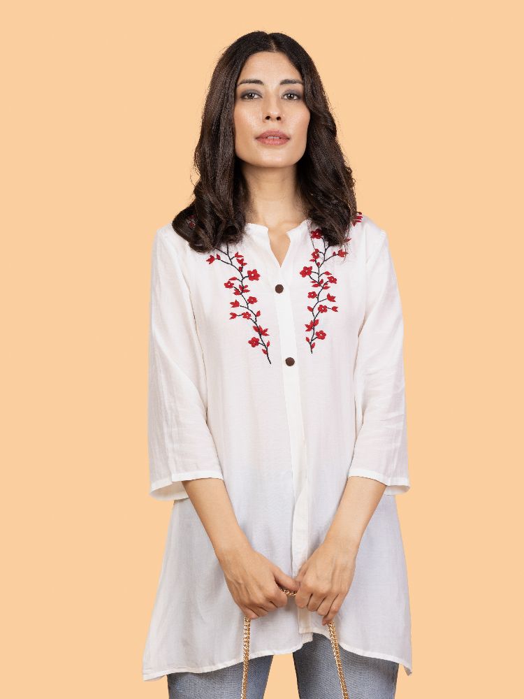 Gharana India Pure Muslin Chikankari Top With Intricate Floral Embroidery - Distacart