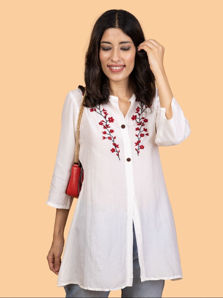 Gharana India Pure Muslin Chikankari Top With Intricate Floral Embroidery - Distacart