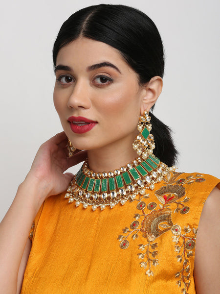 Kundan Neckpiece With Earrings - Ruby Raang