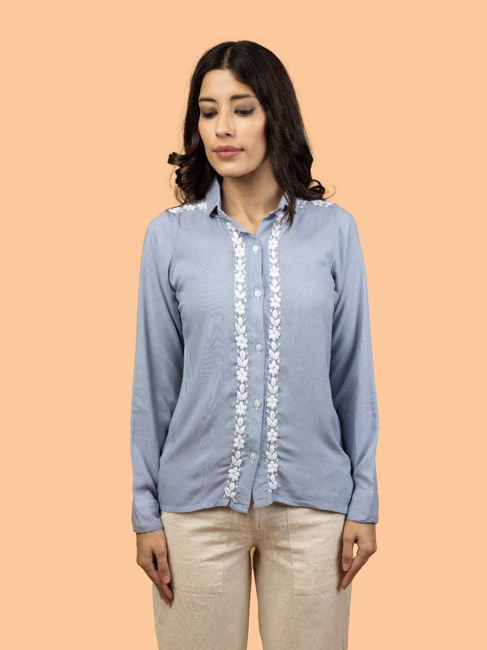 Gharana India Rayon Grey Coloured Chikankari Shirt Top - Distacart