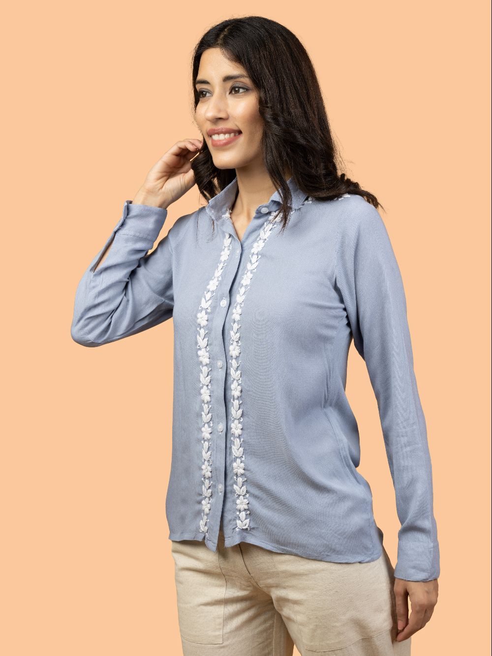 Gharana India Rayon Grey Coloured Chikankari Shirt Top - Distacart