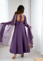 Evanik Lavender Crunchy Silk With Embroidered Zari Dori Work Anarkali Set - Distacart